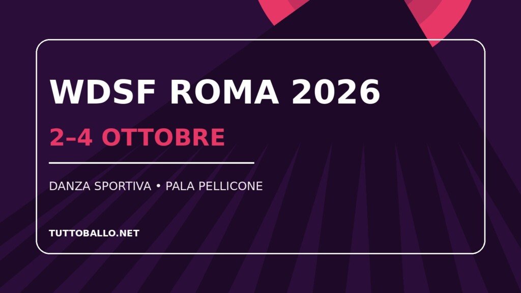 Grafica WDSF Roma 2026: date 2–4 ottobre e PalaPellicone.